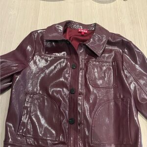 STAUD Shiny Burgundy Leather Jacket